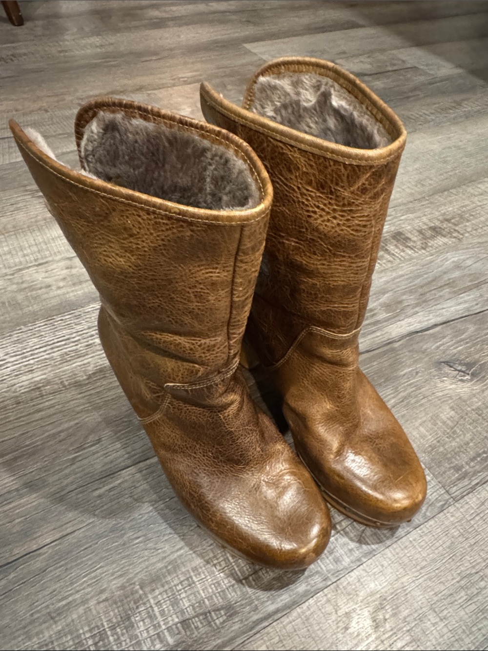 UGG Chestnut Leather Shearling-Lined Mid-Calf Boots